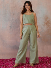 Organza Embroidered Top with Palazzos
