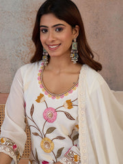 Women Floral Embroidered Regular Thread Work Kurta with Sharara & With Dupatta