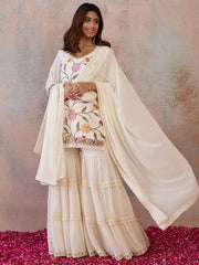 Women Floral Embroidered Regular Thread Work Kurta with Sharara & With Dupatta
