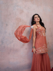 Women Ethnic Motifs Embroidered Regular Sequinned Kurta with Sharara & With Dupatta