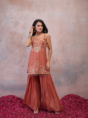 Women Ethnic Motifs Embroidered Regular Sequinned Kurta with Sharara & With Dupatta