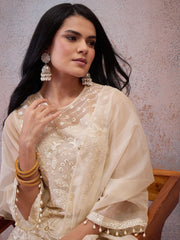 Women Ethnic Motifs Embroidered Regular Thread Work Kurta with Sharara & With Dupatta