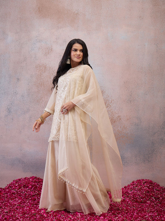 Women Ethnic Motifs Embroidered Regular Thread Work Kurta with Sharara & With Dupatta