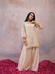 Women Ethnic Motifs Embroidered Regular Thread Work Kurta with Sharara & With Dupatta