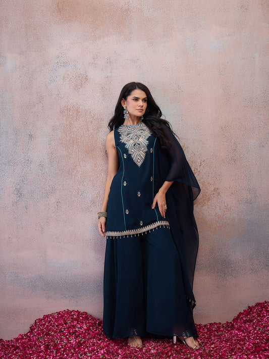 Women Ethnic Motifs Embroidered Regular Thread Work Kurta with Palazzos & With Dupatta