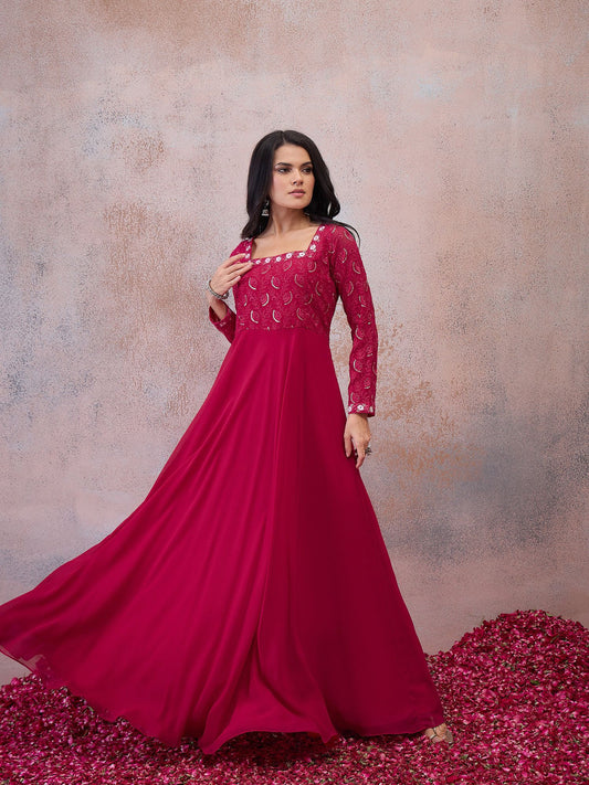 Women Embroidered Sequinned Georgette Anarkali Kurta
