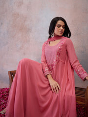 Women Embellished Georgette Anarkali Kurta with Dupatta