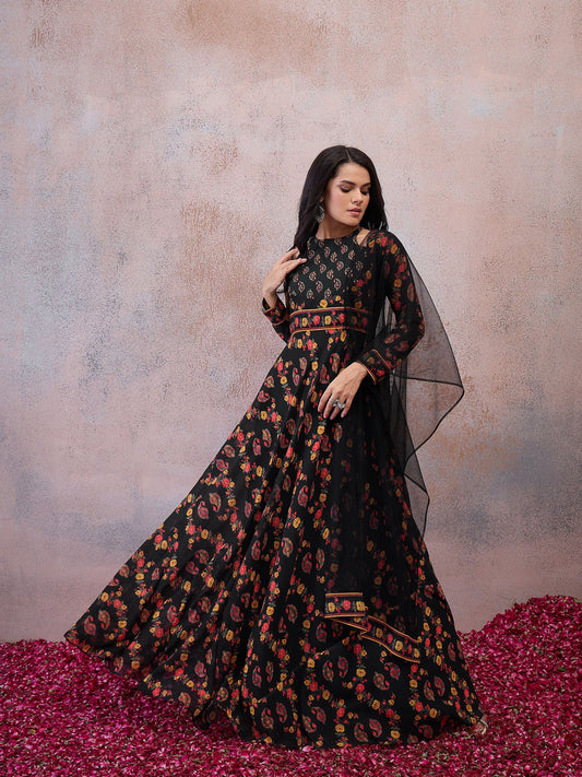 Women Paisley Printed Floral Georgette Anarkali Kurta