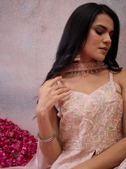 Women Floral Embroidered Regular Thread Work Kurta with Sharara & With Dupatta