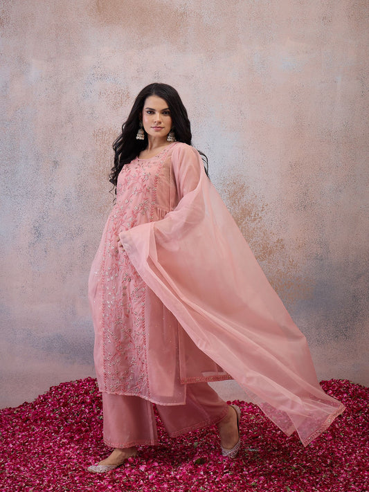 Women Floral Embroidered Regular Thread Work Kurta with Sharara & With Dupatta (Copy)