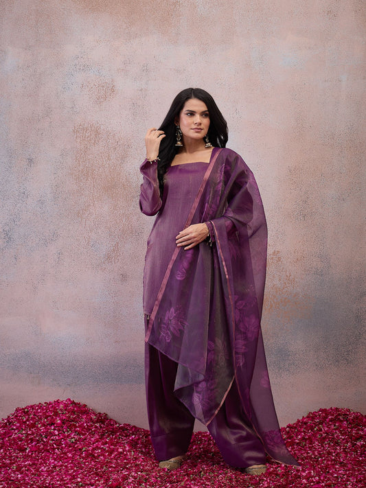 Women Regular Pure Silk Kurta with Palazzos & With Dupatta