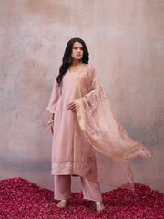 Women Ethnic Motifs Embroidered Regular Thread Work Pure Silk Kurta with Palazzos & With Dupatta