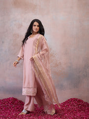 Women Ethnic Motifs Embroidered Regular Thread Work Pure Silk Kurta with Palazzos & With Dupatta