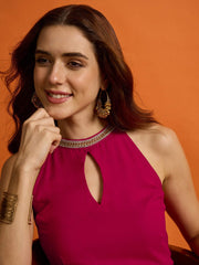 Women Regular Beads and Stones Kurta with Trousers