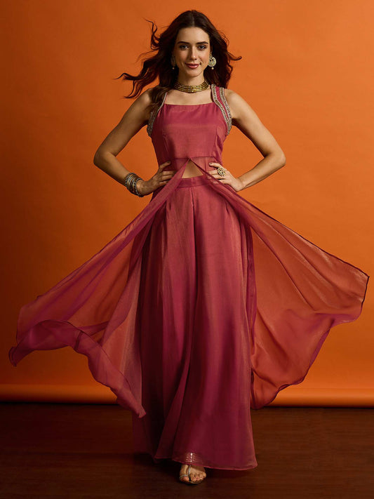 Women Layered Thread Work Kurta with Palazzos