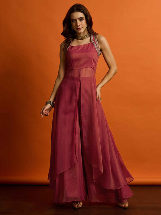Women Layered Thread Work Kurta with Palazzos