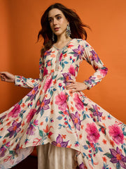 Women Floral Printed Regular Thread Work Kurta with Dhoti Pants