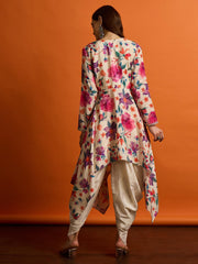 Women Floral Printed Regular Thread Work Kurta with Dhoti Pants