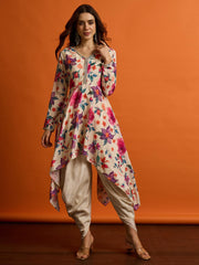 Women Floral Printed Regular Thread Work Kurta with Dhoti Pants