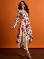 Women Floral Printed Regular Thread Work Kurta with Dhoti Pants