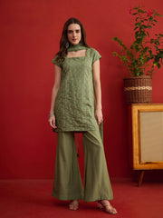 Women Ethnic Motifs Embroidered Regular Sequinned Kurta with Palazzos & Dupatta