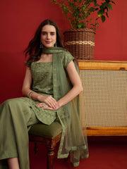 Women Ethnic Motifs Embroidered Regular Sequinned Kurta with Palazzos & Dupatta