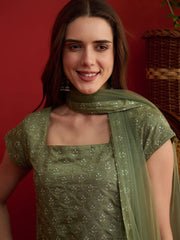 Women Ethnic Motifs Embroidered Regular Sequinned Kurta with Palazzos & Dupatta