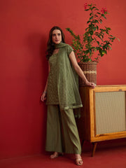 Women Ethnic Motifs Embroidered Regular Sequinned Kurta with Palazzos & Dupatta