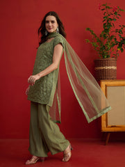 Women Ethnic Motifs Embroidered Regular Sequinned Kurta with Palazzos & Dupatta