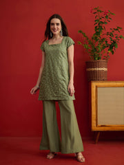 Women Ethnic Motifs Embroidered Regular Sequinned Kurta with Palazzos & Dupatta