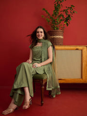 Women Ethnic Motifs Embroidered Regular Sequinned Kurta with Palazzos & Dupatta