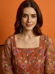 Women Floral Embroidered Empire Thread Work Kurta with Palazzos