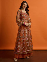 Women Floral Embroidered Empire Thread Work Kurta with Palazzos