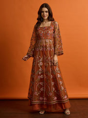 Women Floral Embroidered Empire Thread Work Kurta with Palazzos