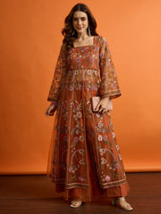 Women Floral Embroidered Empire Thread Work Kurta with Palazzos
