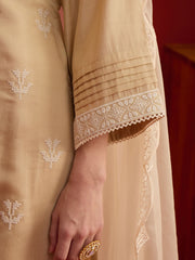 Women Ethnic Embroidered Regular Thread Work Silk Kurta with Trousers & Dupatta