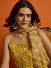 Women Ethnic Motifs Embroidered Angrakha Thread Work Kurti with Palazzos & With Dupatta