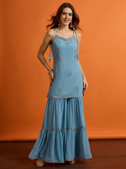 Women Ethnic Motifs Embroidered Regular Thread Work Kurta with Sharara & With Dupatta