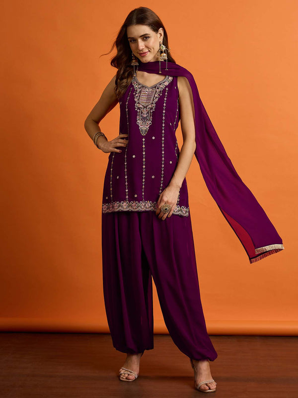 Women Ethnic Motifs Embroidered Regular Thread Work Kurta with Harem Pants & With Dupatta