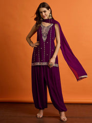 Women Ethnic Motifs Embroidered Regular Thread Work Kurta with Harem Pants & With Dupatta