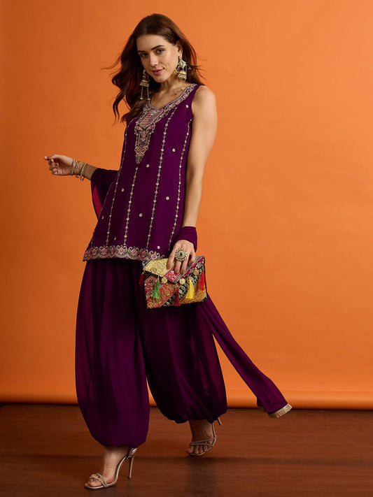 Women Ethnic Motifs Embroidered Regular Thread Work Kurta with Harem Pants & With Dupatta