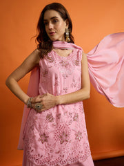 Women Ethnic Motifs Embroidered Regular Thread Work Kurta with Palazzos & With Dupatta