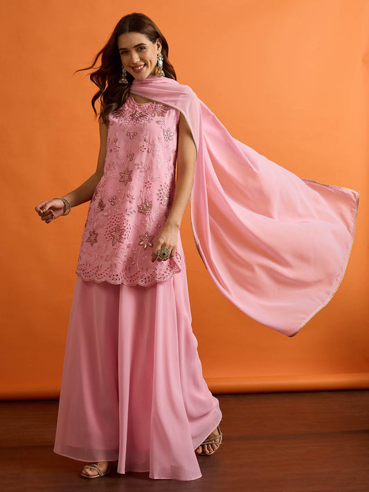 Women Ethnic Motifs Embroidered Regular Thread Work Kurta with Palazzos & With Dupatta