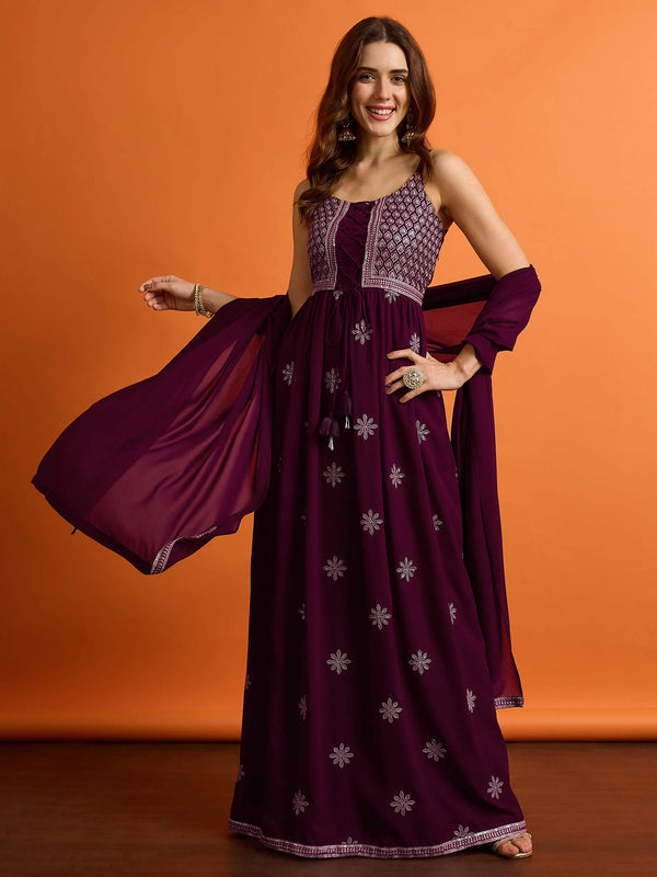 Women Embroidered Thread Work Georgette Kurta