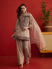 Women Thread Embroidered Farshi Salwar Kurta Set With Dupatta