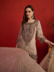 Women Thread Embroidered Farshi Salwar Kurta Set With Dupatta