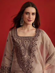 Women Thread Embroidered Farshi Salwar Kurta Set With Dupatta