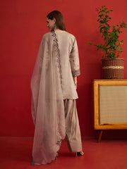 Women Thread Embroidered Farshi Salwar Kurta Set With Dupatta