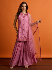 Women Ethnic Motifs Embroidered Regular Thread Work Kurta with Sharara & With Dupatta