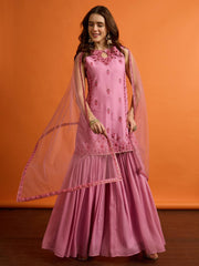 Women Ethnic Motifs Embroidered Regular Thread Work Kurta with Sharara & With Dupatta